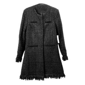 Vertigo Paris Tweed Boucle Wool Blend Fringe Trench Jacket Coat, Size XS